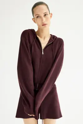 Veste à capuche en maille fine avec zip - Bordeaux — photo 3