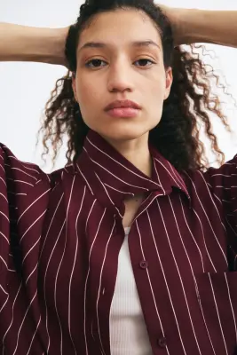 Chemise loose en twill - Bordeaux/rayé — photo 2