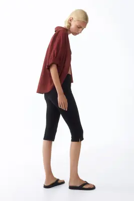 Chemise oversize en viscose mélangée - Rouge foncé — photo 3