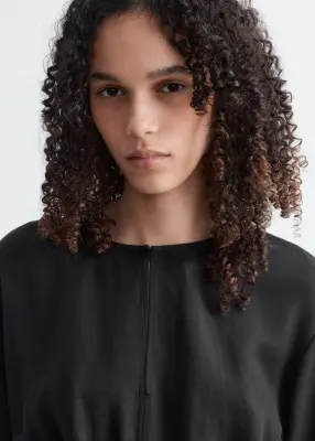 Blouse en lin avec taille à smocks - Noir — photo 3