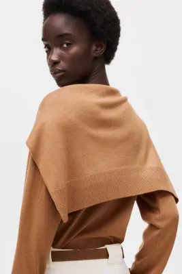 Pull avec détail façon écharpe - Marron clair — photo 4