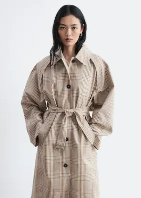 Trench-coat à carreaux avec ceinture à boucle - Beige/carreaux — photo 2