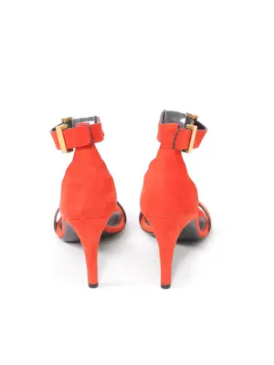 Sandales ICONIC à talon en suède orange rouge et bride cheville Prix boutique 550€ Taille 37 — photo 5