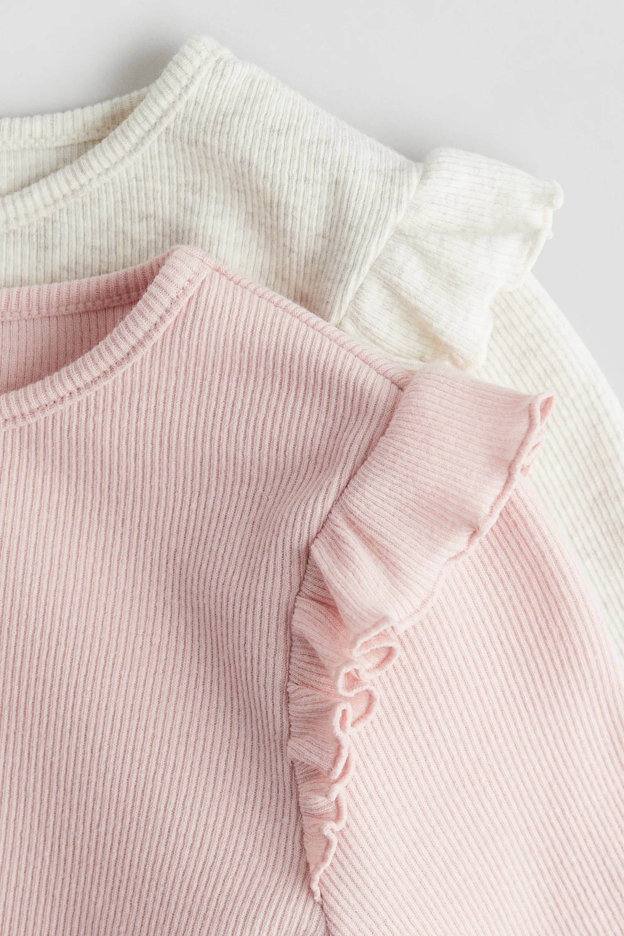 Lot de 2 tops en coton côtelé - Rose clair/crème chiné