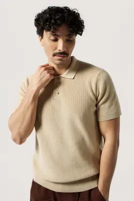 Le polo en maille - Beige — photo 5