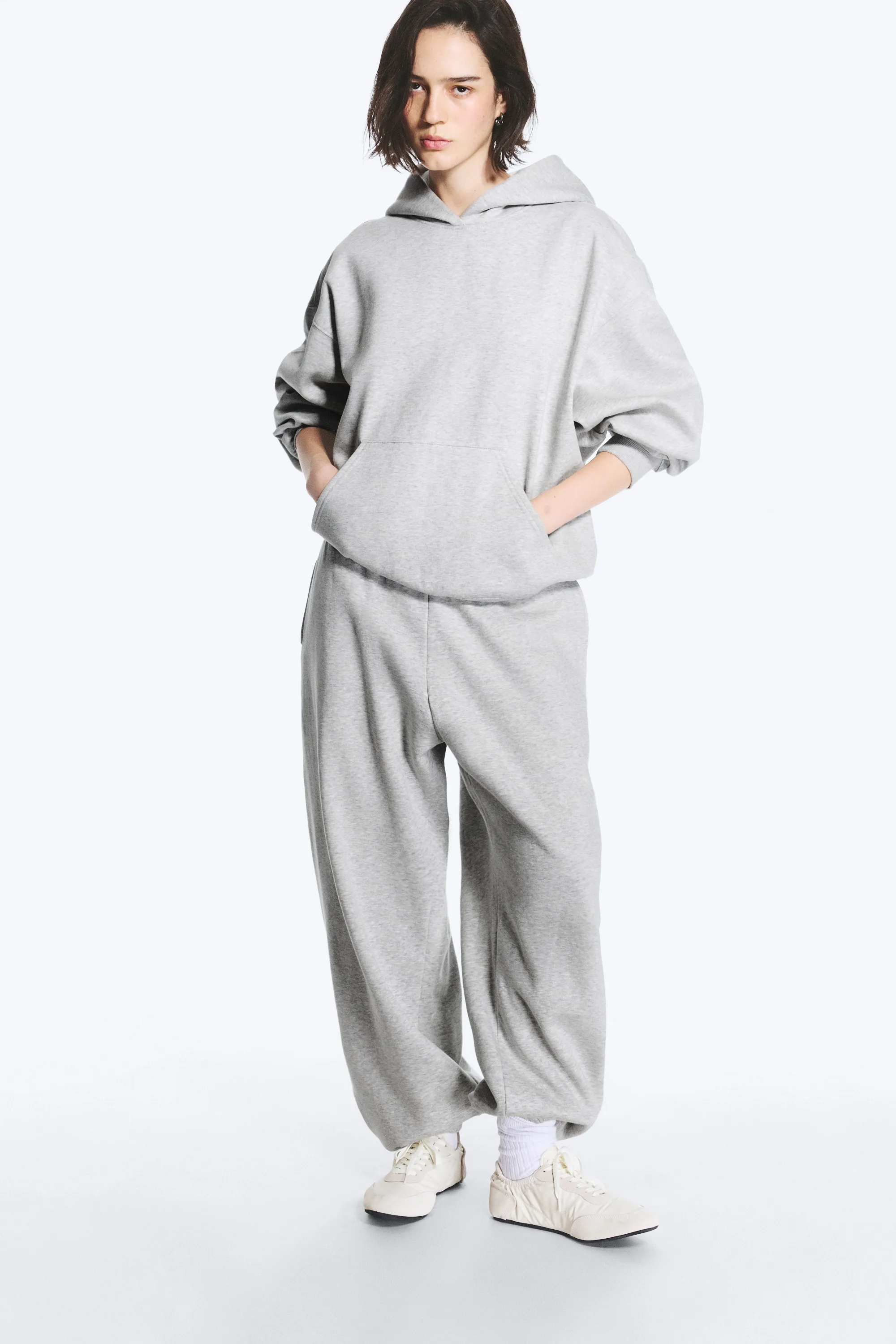 Sweat à capuche oversize d’épaisseur moyenne - Mélange gris clair