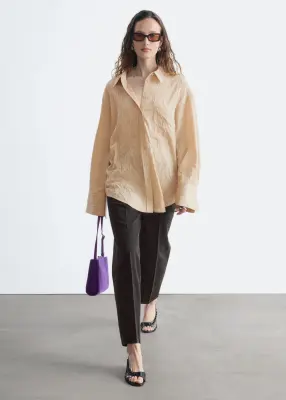 Chemise oversize froissée - Beige — photo 3