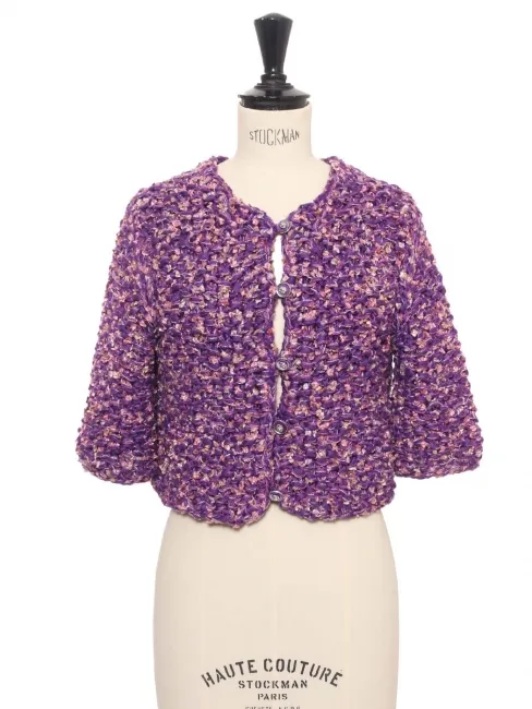 Veste gilet par LESAGE en soie violet et rose Eté 2022 Prix boutique 4000€ Taille 36
