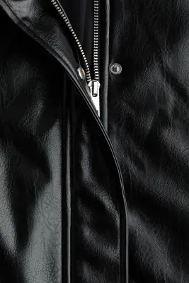 Veste à col droit en tissu enduit - Noir — photo 5