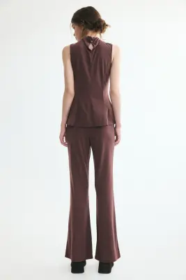 Pantalon évasé en modal mélangé - Marron foncé — photo 3