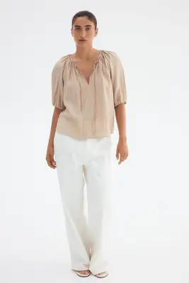 Blouse à manches ballon - Beige — photo 2