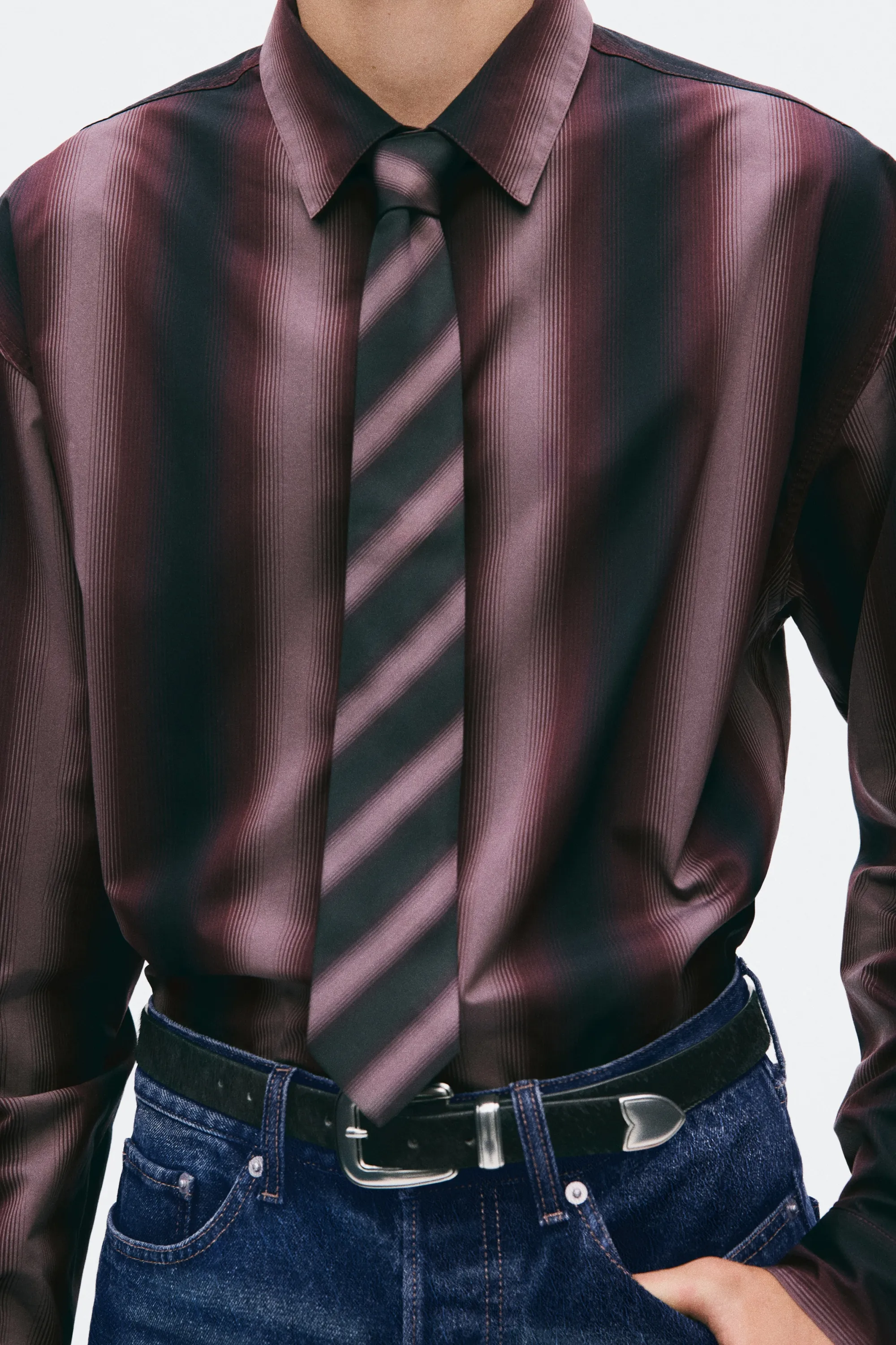 Chemise Regular Fit en coton pima - Bordeaux/rayé