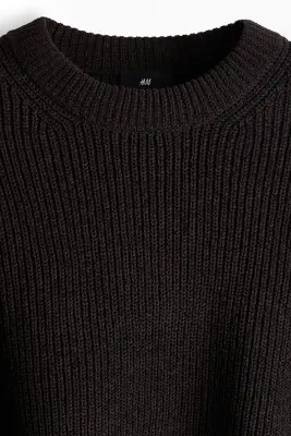 Pull Relaxed Fit en maille côtelée - Marron foncé — photo 3