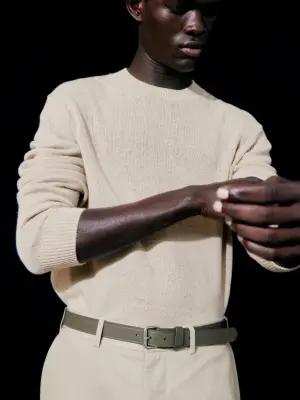 Pantalon large en coton et lin - Taupe — photo 4