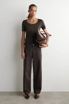 T-SHIRT SLIM EN SOIE - BRUN CHINÉ — photo 1