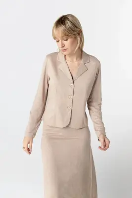Veste Beige Manches Longues en Lin / Elasthanne