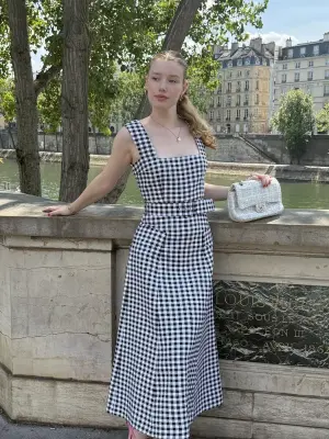 Robe PETRA longue vichy noire et blanche ceinturée Prix boutique 970€ Taille 36 — photo 4