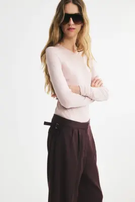 Pantalon à pinces avec pattes - Marron foncé — photo 3