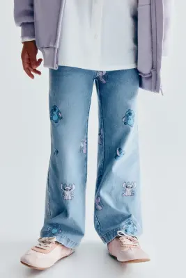 Jegging façon denim avec jambes larges - Bleu denim/Lilo et Stitch — photo 2
