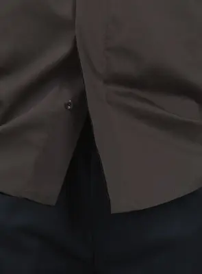 Origami Collar Shirt in Chocolate Poplin — photo 3
