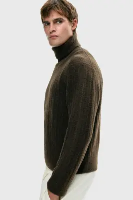 Pull col roulé Regular Fit - Vert kaki foncé — photo 4