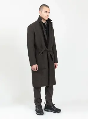 Bathrobe Coat in Chocolate 100% Italian Wool — photo 2