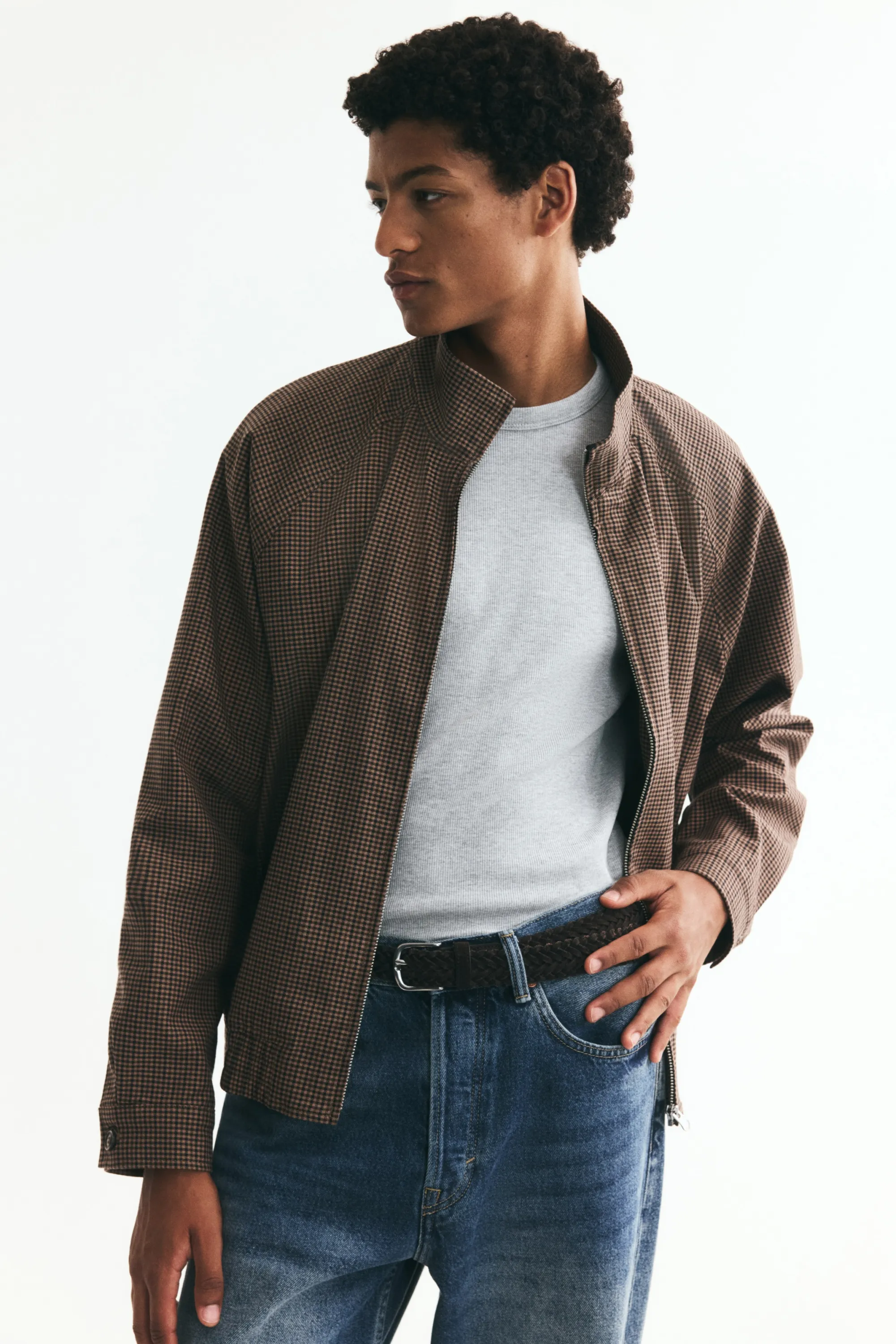 Veste style Harrington - Marron/motif pied-de-poule