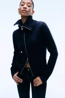Gilet zippé mélangé mohair - Bleu foncé — photo 2