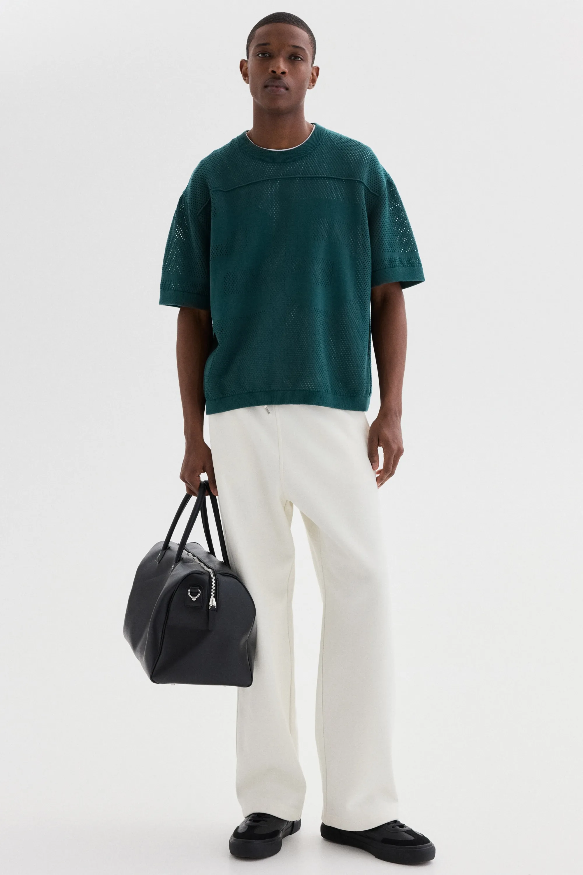Relaxed Fit Boxy Mesh T-shirt - Bleu canard foncé