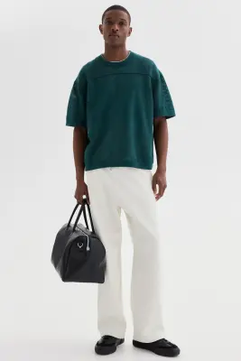 Relaxed Fit Boxy Mesh T-shirt - Bleu canard foncé — photo 1