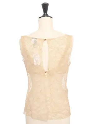 Top sans manche en dentelle de calais beige nude Spring 2005 Prix boutique 8500€ Taille 36 — photo 5