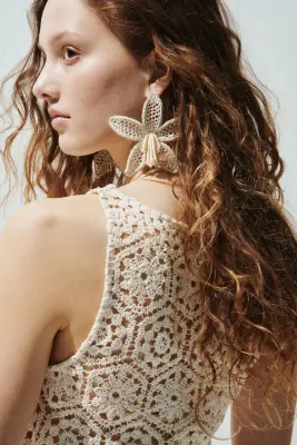 Robe sans manches façon crochet - Crème — photo 3