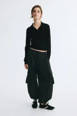 Polo en maille fine - Noir — photo 1