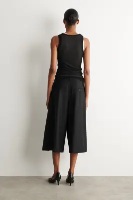 JUPE-CULOTTE À PLIS EN MÉLANGE DE LAINE - NOIR — photo 3