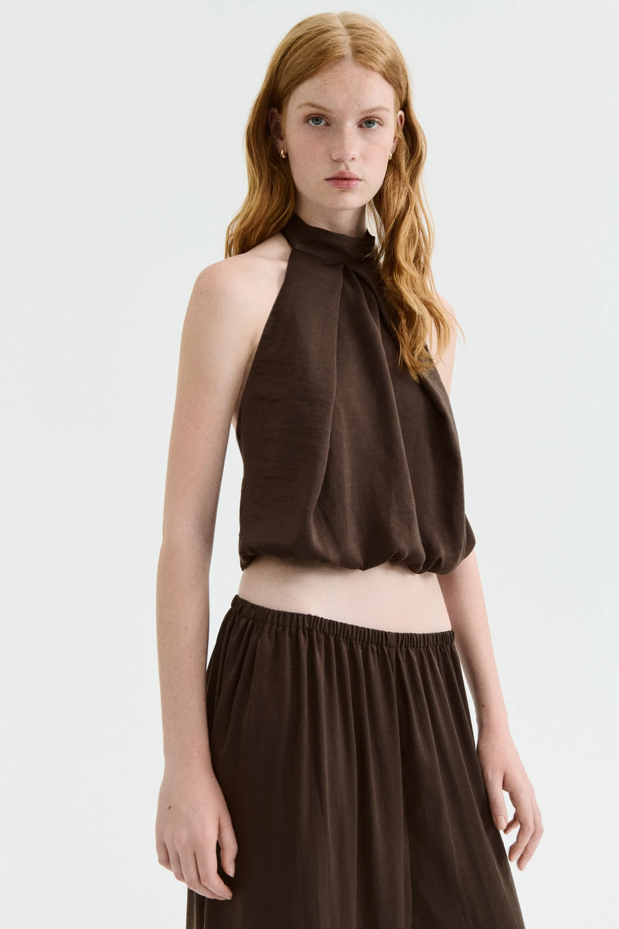 Top dos nu en satin - Marron foncé