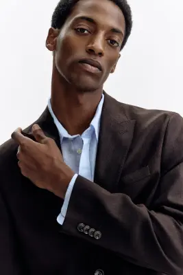 Veste Regular Fit en lin mélangé - Marron foncé — photo 2