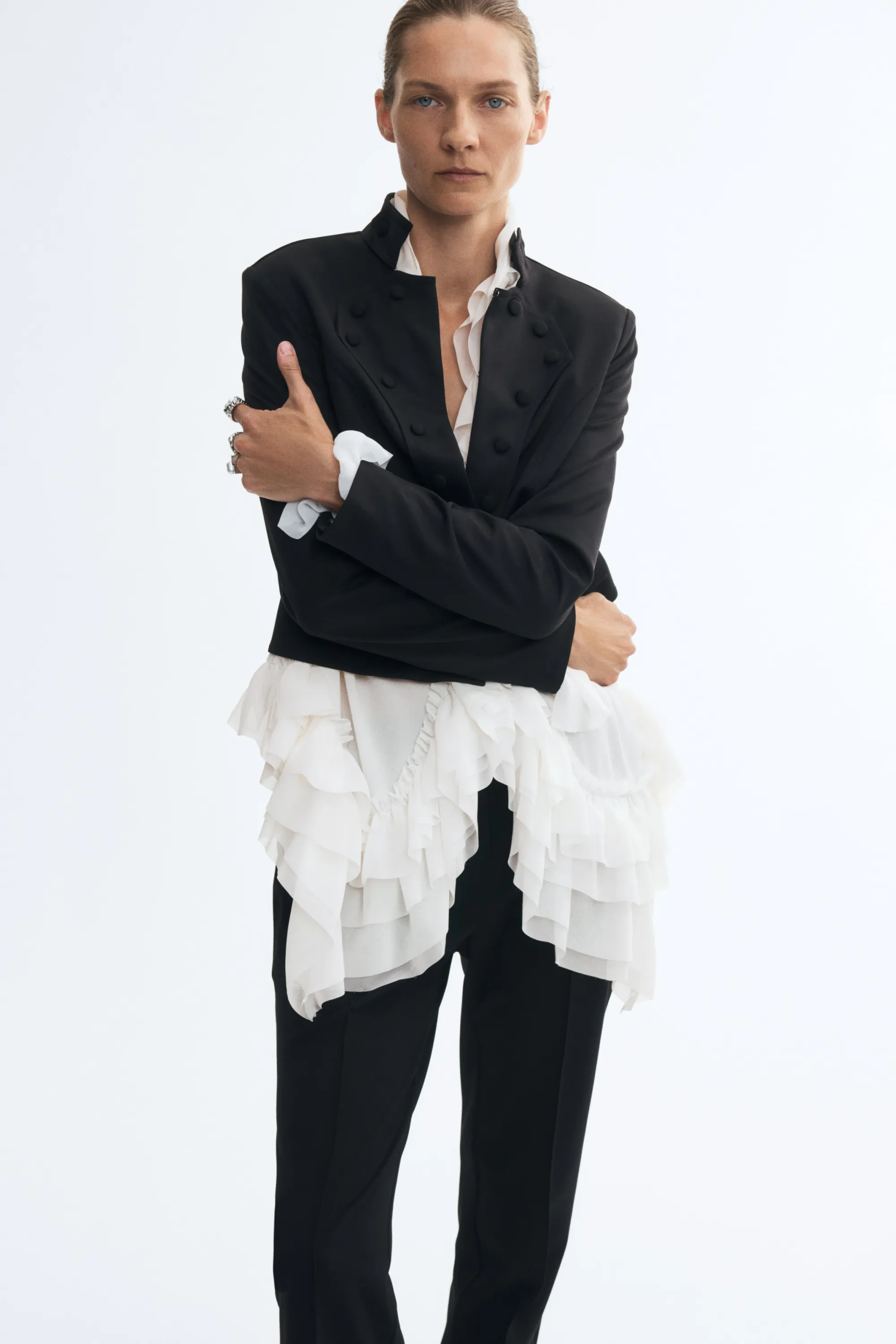 Blouse à volants ruchés - Crème