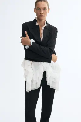 Blouse à volants ruchés - Crème — photo 1