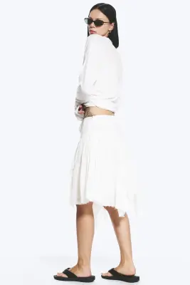 Jupe midi asymétrique en coton - Blanc cendré — photo 3