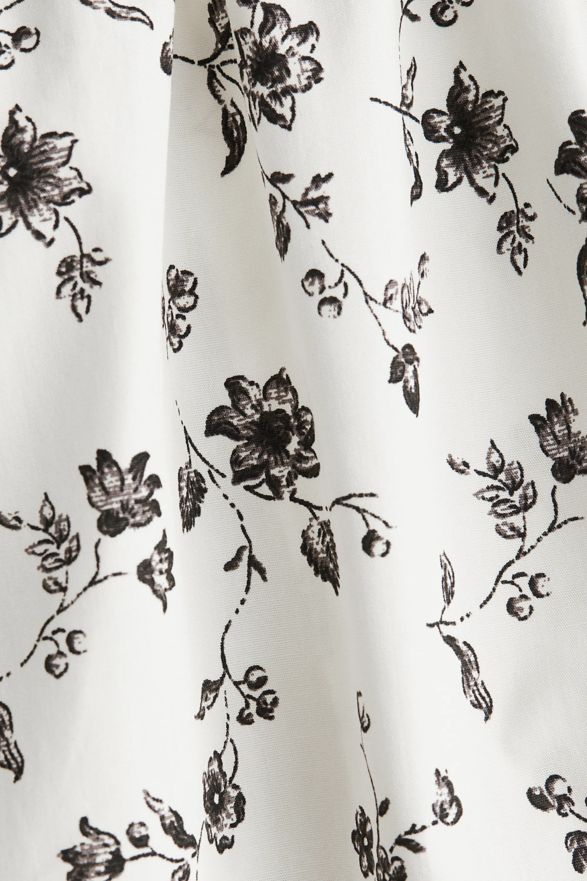 Robe en coton avec jupe évasée - Blanc/fleuri
