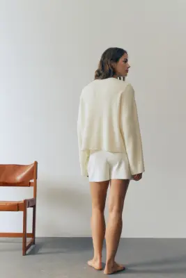 Pull en maille côtelée - Crème — photo 4