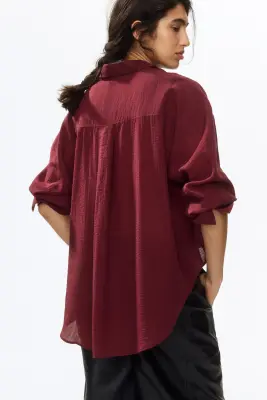 Chemise oversize froissée - Bordeaux — photo 3