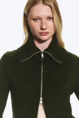 Gilet zippé mélangé mohair - Vert foncé — photo 2