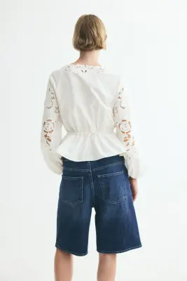 Blouse péplum avec broderie anglaise - Crème — photo 2