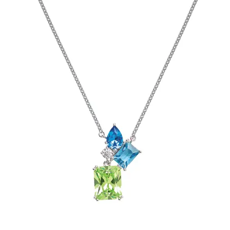 Collier Argent Rhodié - Oxyde de Zirconium Vert bleu blanc Go Mademoiselle 600117