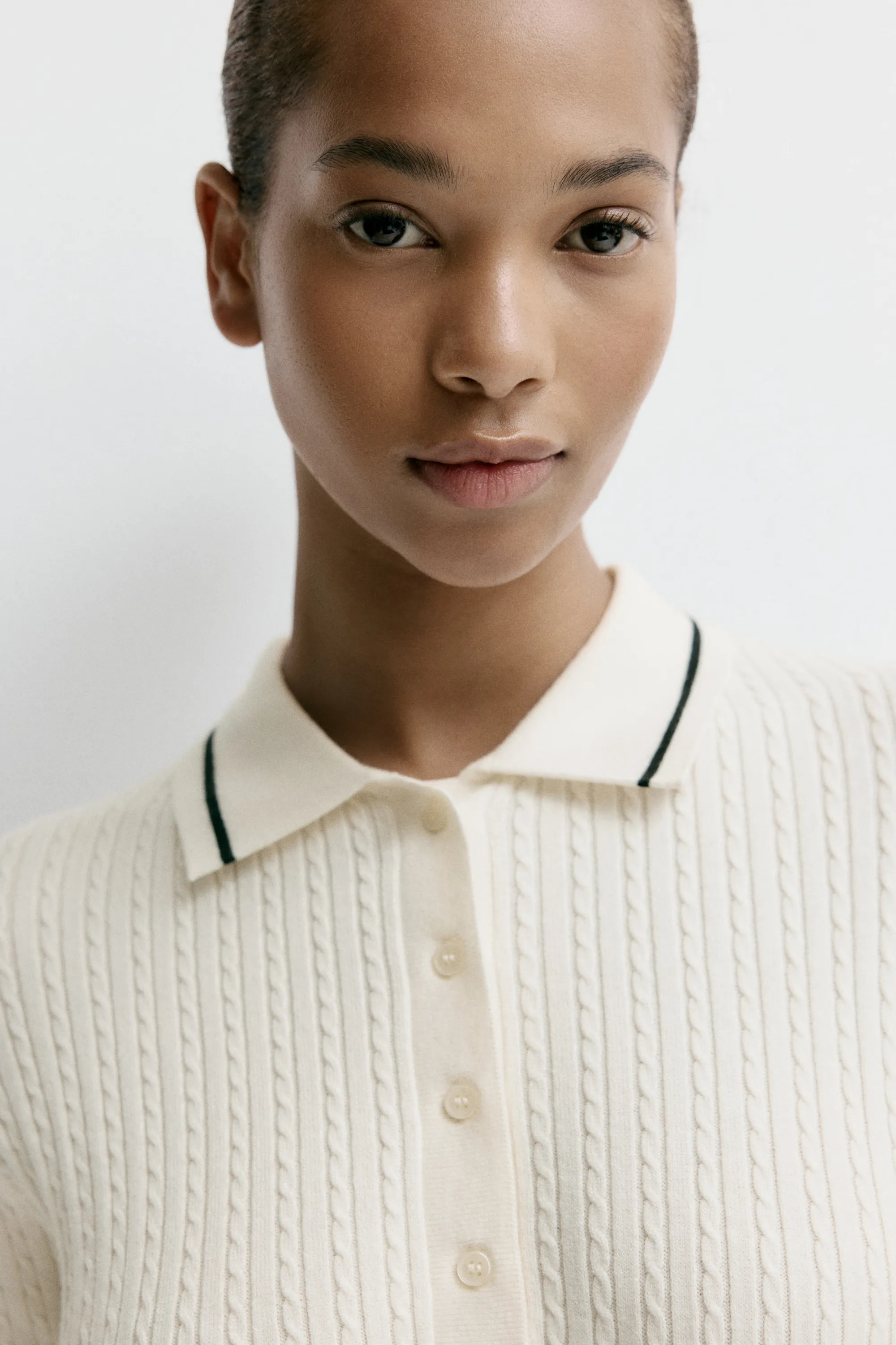 Robe polo en maille torsadée - Crème