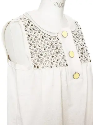 Robe de cocktail Couture en coton et soie beige brodée de cristaux Swarovski Px boutique 2000€ Taille 36 — photo 4
