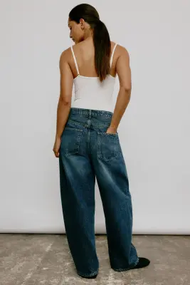 Barrel High Waist Jeans - Bleu denim foncé — photo 2