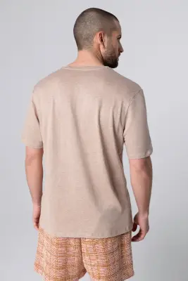 T-shirt Désert Col Rond Manches Courtes en Lin / Elasthanne — photo 4