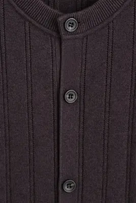 CARDIGAN EN LAINE ET COTON CÔTELÉ - BRUN — photo 5